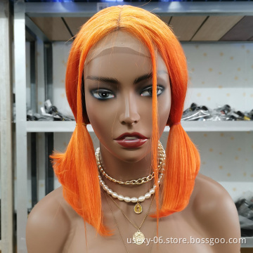 Color Lace Front Wig Wholesale Straight Orange 613 Blonde Human Hair Wig Virgin Brazilian Hair Lace Closure Bob Wigs Human Hair